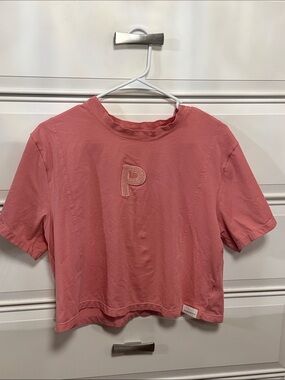 Washed Pink Cropped Tee with 'P' Patch - Women's Crop Top